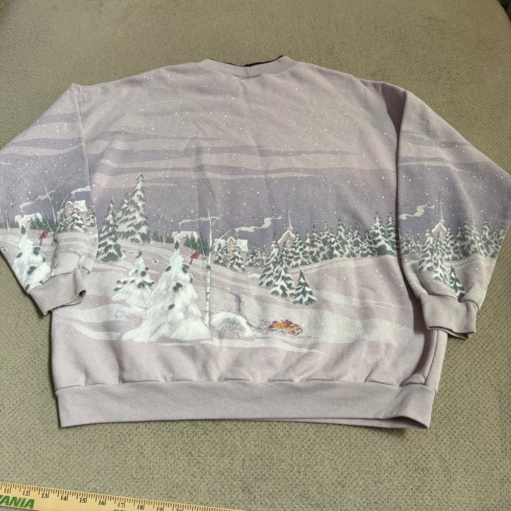Vintage 1990s Winter Scene Graphic Sweatshirt Purple Oversized XL - Picture 2 of 7